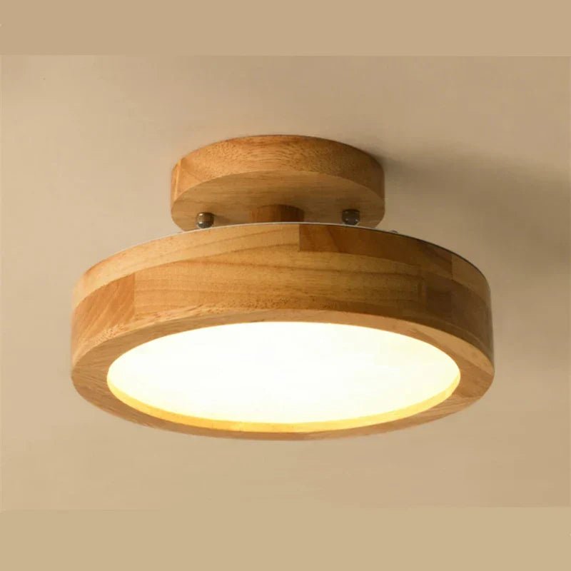Round Wooden Scandinavian Ceiling Lamp – Solid Wood LED Flush Mount Ceiling Light, Warm or Cool White – NordicLuxe - Nalani - Fashion Clothing and Decor