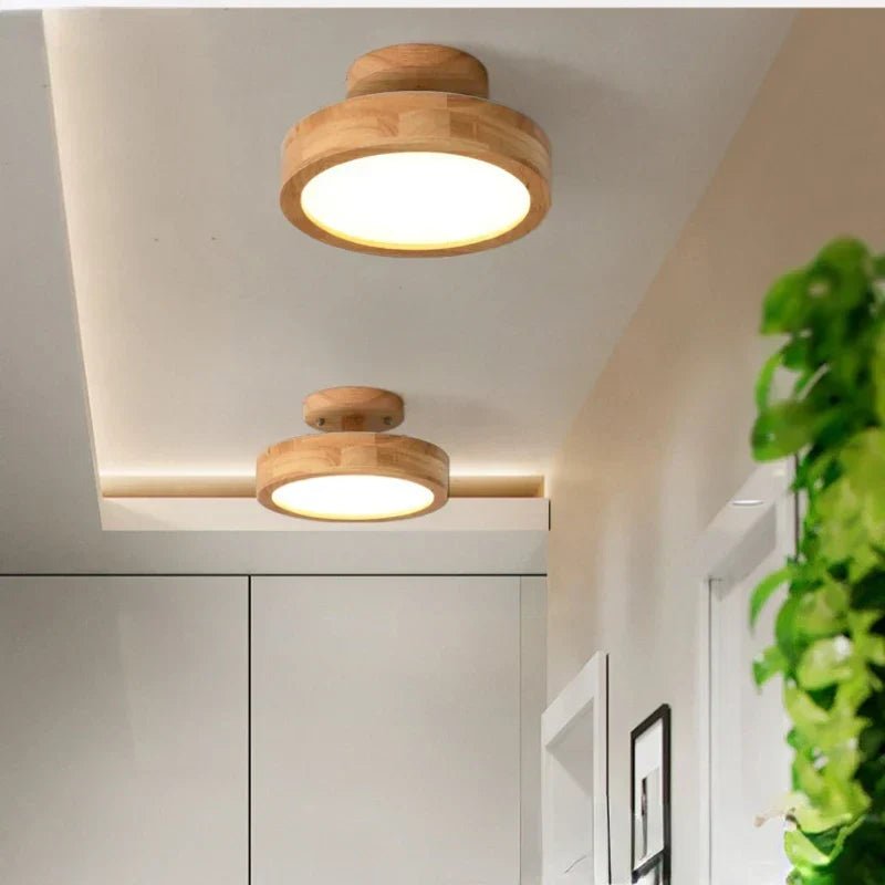 Round Wooden Scandinavian Ceiling Lamp – Solid Wood LED Flush Mount Ceiling Light, Warm or Cool White – NordicLuxe - Nalani - Fashion Clothing and Decor