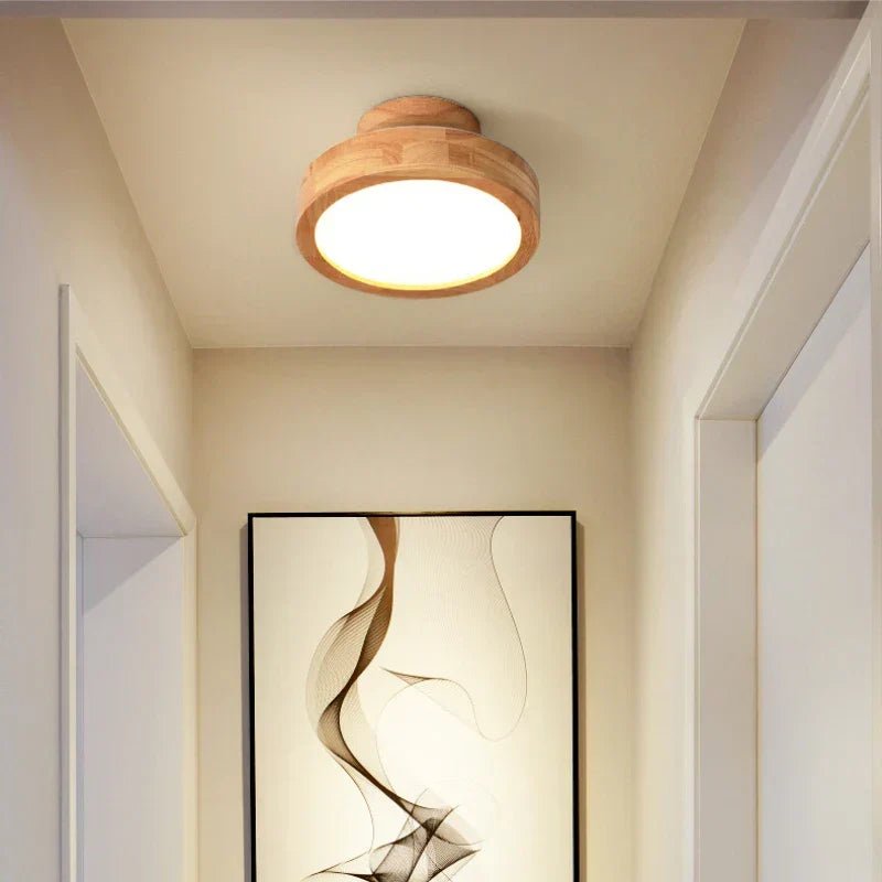 Round Wooden Scandinavian Ceiling Lamp – Solid Wood LED Flush Mount Ceiling Light, Warm or Cool White – NordicLuxe - Nalani - Fashion Clothing and Decor