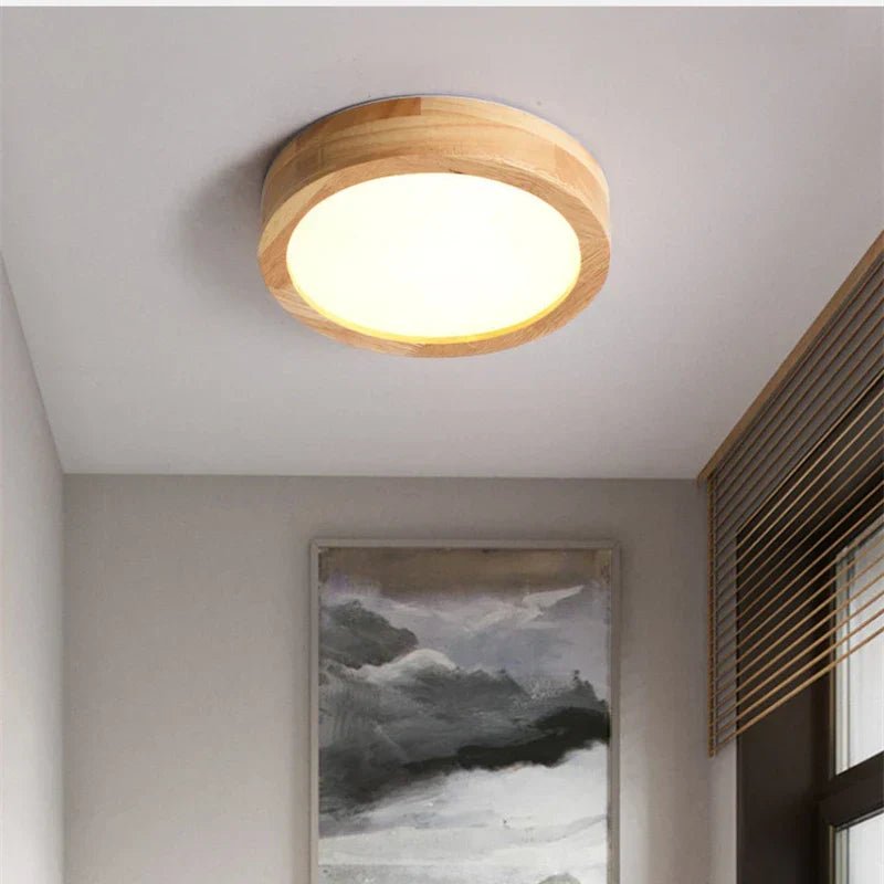 Round Wooden Scandinavian Ceiling Lamp – Solid Wood LED Flush Mount Ceiling Light, Warm or Cool White – NordicLuxe - Nalani - Fashion Clothing and Decor