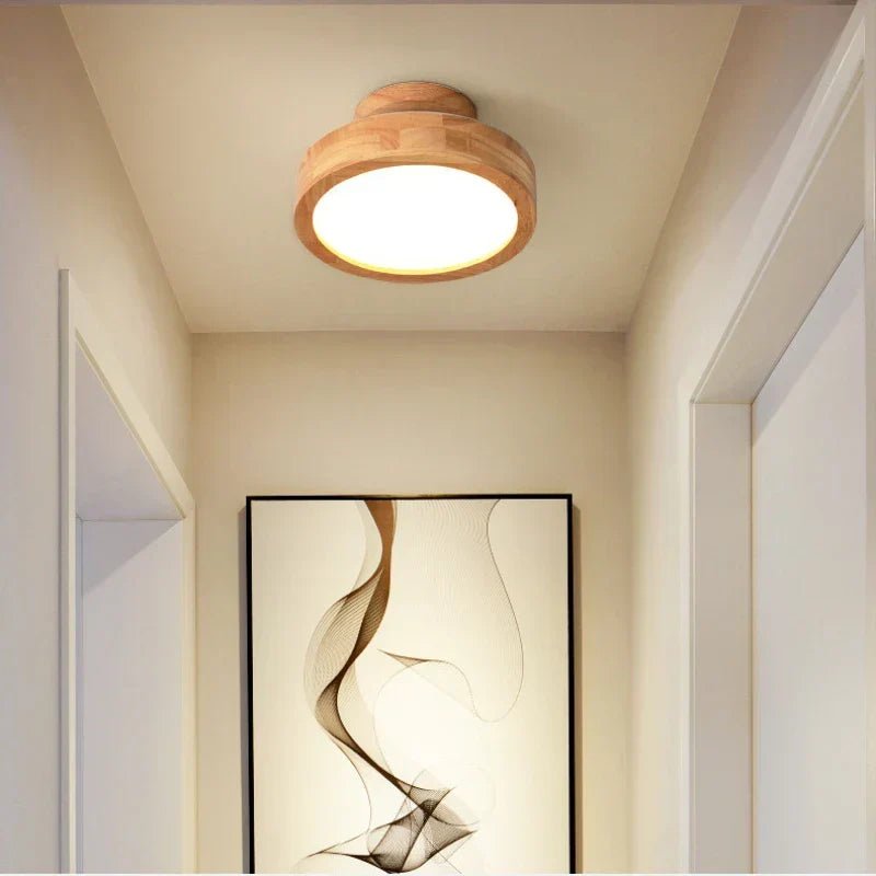 Round Wooden Scandinavian Ceiling Lamp – Solid Wood LED Flush Mount Ceiling Light, Warm or Cool White – NordicLuxe - Nalani - Fashion Clothing and Decor