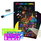 Scratch Art Set with Magic Rainbow Colors – Scratch Paper for Kids with 50 Sheets, Stencils & 5 Scratch Pens – Creative Gift - Nalani - Fashion Clothing and Decor