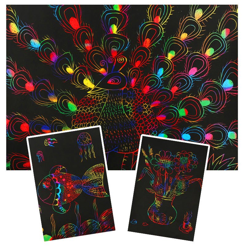 Scratch Art Set with Magic Rainbow Colors – Scratch Paper for Kids with 50 Sheets, Stencils & 5 Scratch Pens – Creative Gift - Nalani - Fashion Clothing and Decor