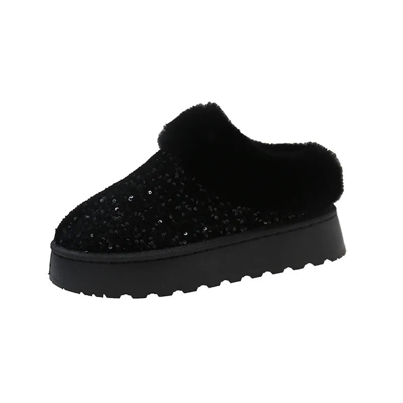 Sequin Fur Lined Ankle Snow Boots With Thick Sole Warmth - Nalani - UK Fashion Clothing and Decor