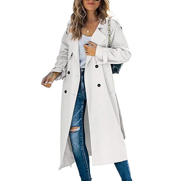 Serado Women’s Trench Coat – Cotton Blend – Tailored Fit – Double - Breasted Full Length - Nalani - UK Fashion Clothing and Decor