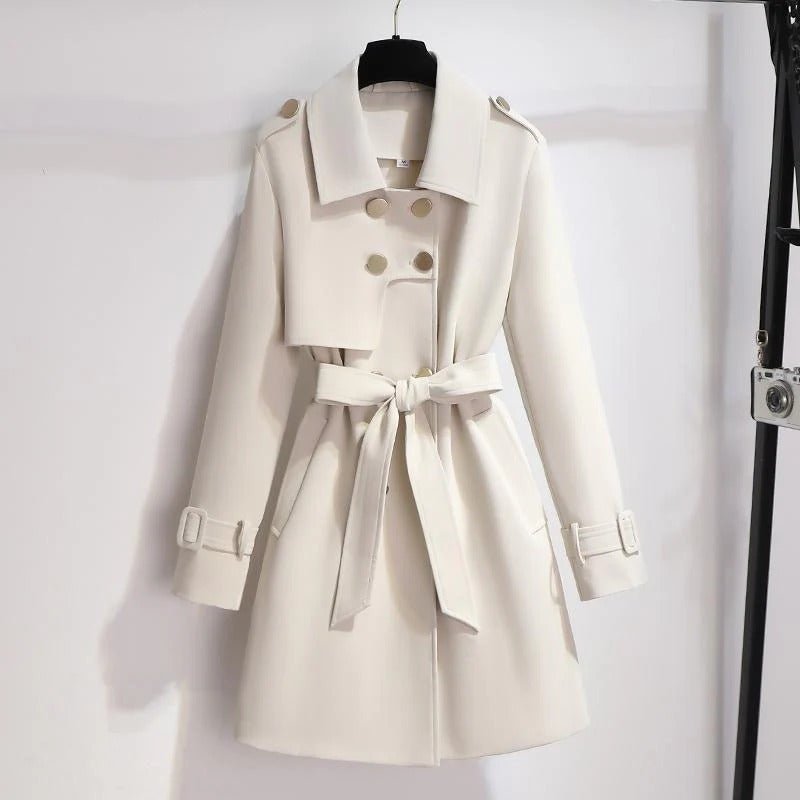 Serado Women’s Trench Coat – Tailored Fit – Double - Breasted – Belted Waist – Knee Length - Nalani - UK Fashion Clothing and Decor