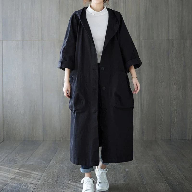 Serado Women’s Trenchcoat – Oversized Fit – Long Length – Hooded – Large Pockets - Nalani - UK Fashion Clothing and Decor