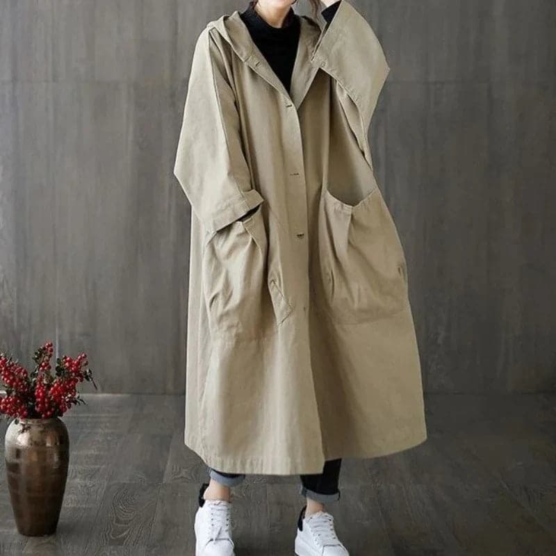 Serado Women’s Trenchcoat – Oversized Fit – Long Length – Hooded – Large Pockets - Nalani - UK Fashion Clothing and Decor