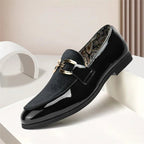 Shiny Patent Leather Slip On Loafers With Patchwork Design - Nalani - Fashion Clothing and Decor