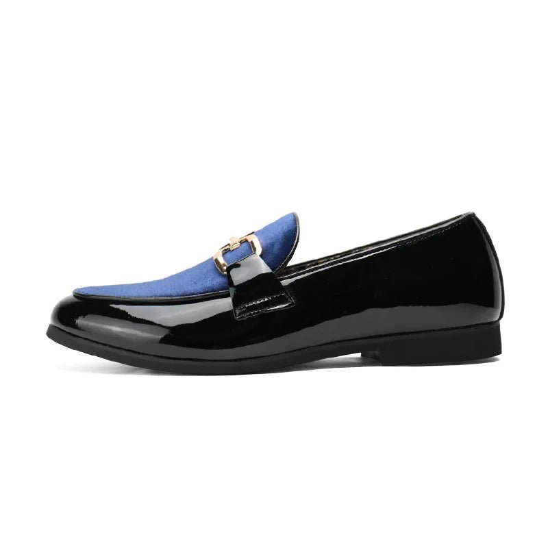 Shiny Patent Leather Slip On Loafers With Patchwork Design - Nalani - Fashion Clothing and Decor