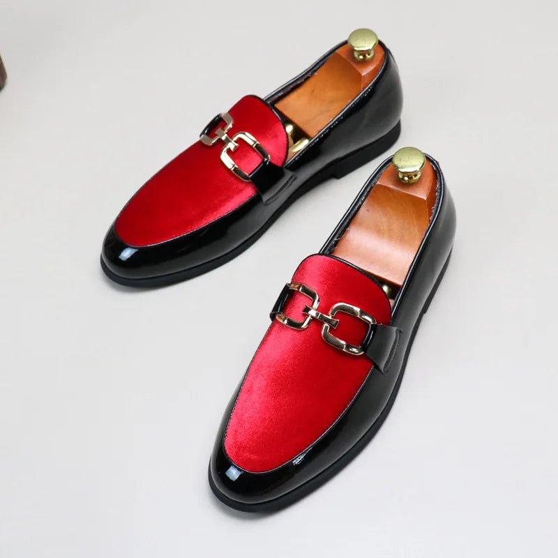 Shiny Patent Leather Slip On Loafers With Patchwork Design - Nalani - Fashion Clothing and Decor