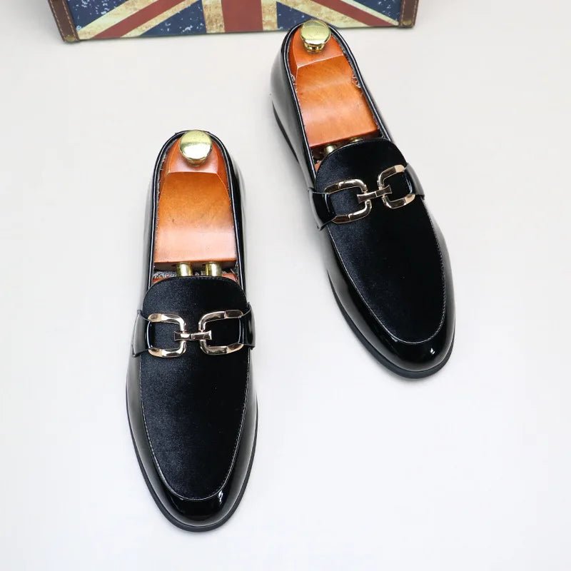 Shiny Patent Leather Slip On Loafers With Patchwork Design - Nalani - Fashion Clothing and Decor