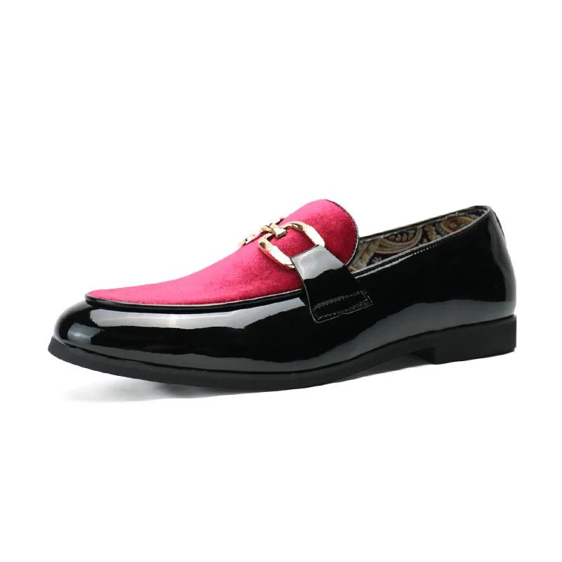 Shiny Patent Leather Slip On Loafers With Patchwork Design - Nalani - Fashion Clothing and Decor