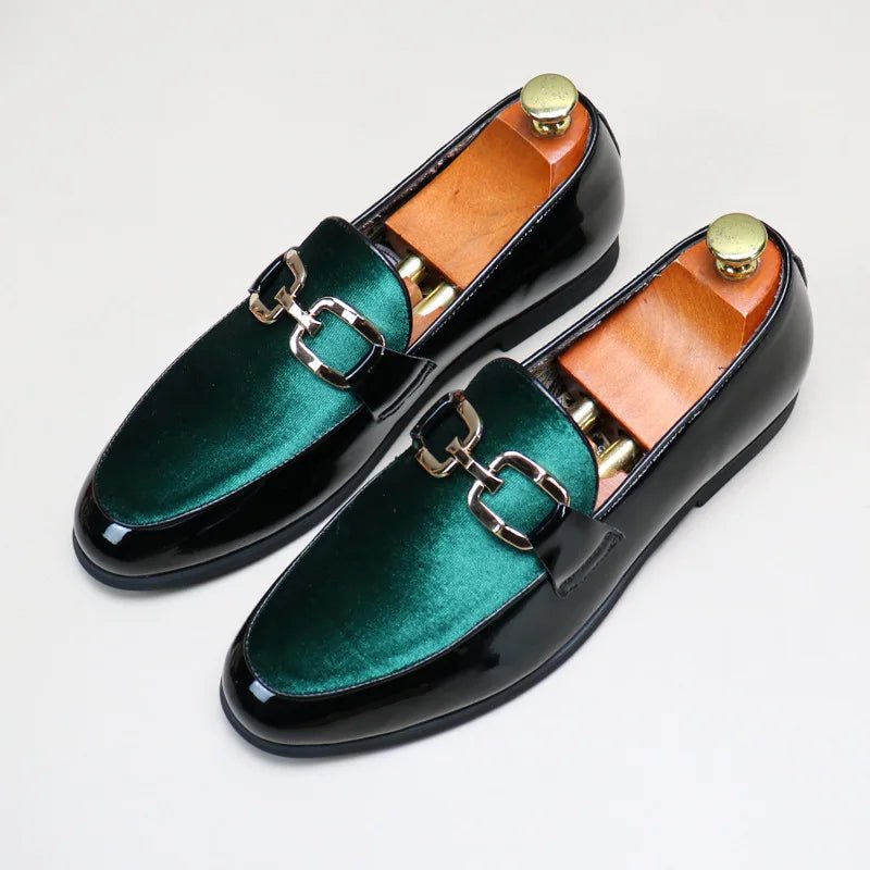 Shiny Patent Leather Slip On Loafers With Patchwork Design - Nalani - Fashion Clothing and Decor