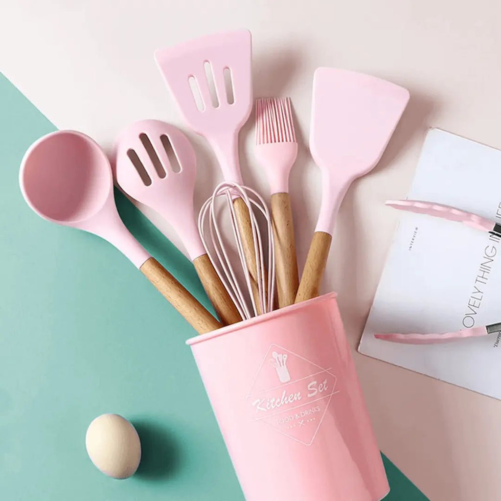 Silicone Kitchen Utensil Set – 12-in-1 Cooking Utensils, Heat Resistant to 446°F, Food Safe, 3 Colors – FlexiChef - Nalani - Fashion Clothing and Decor