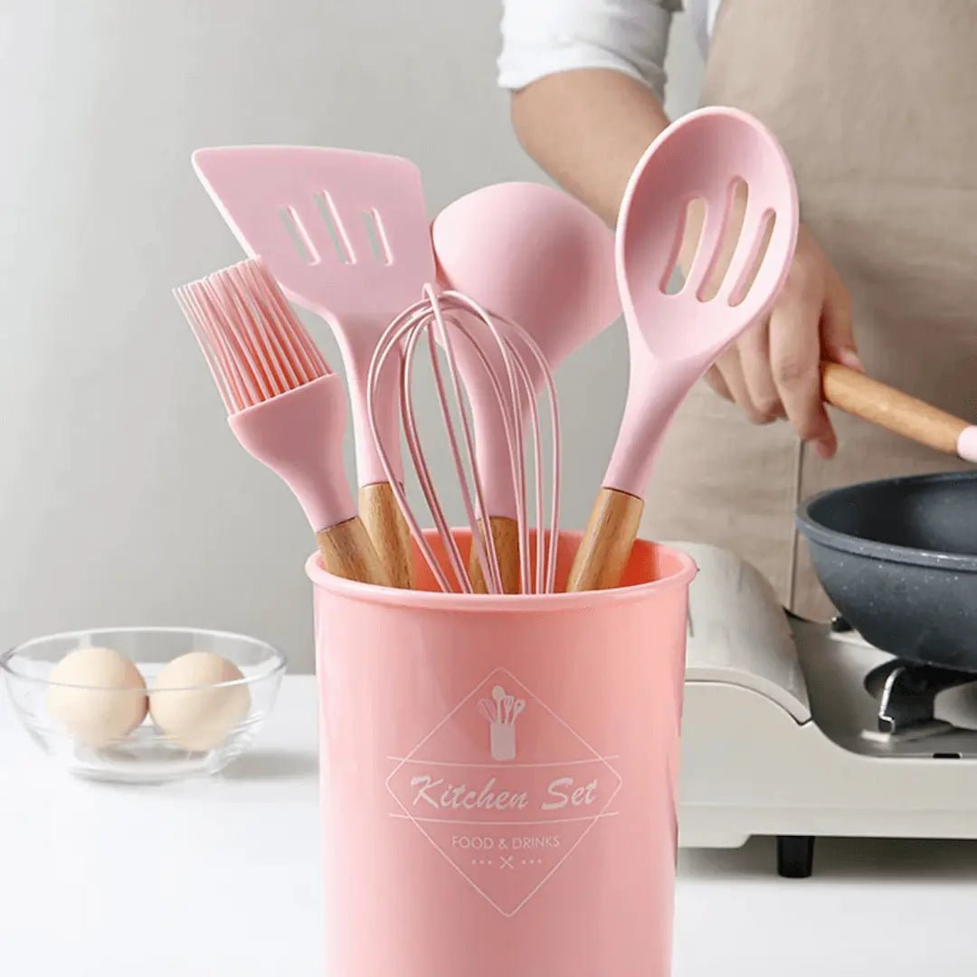 Silicone Kitchen Utensil Set – 12-in-1 Cooking Utensils, Heat Resistant to 446°F, Food Safe, 3 Colors – FlexiChef - Nalani - Fashion Clothing and Decor