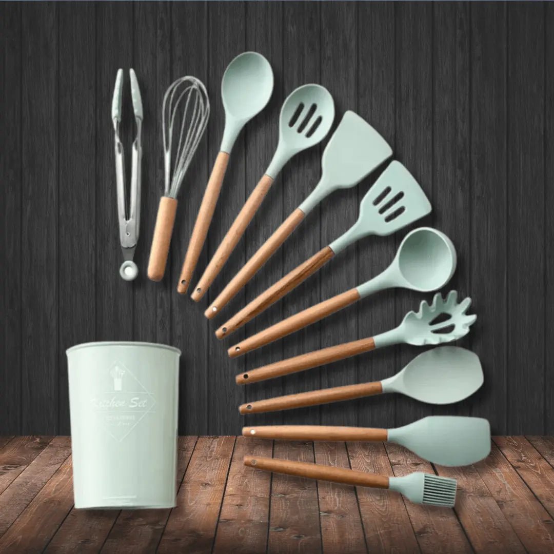 Silicone Kitchen Utensil Set – 12-in-1 Cooking Utensils, Heat Resistant to 446°F, Food Safe, 3 Colors – FlexiChef - Nalani - Fashion Clothing and Decor