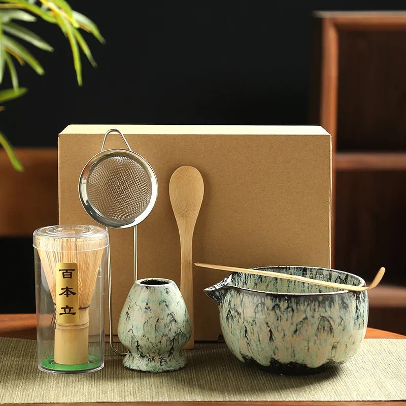Six Piece Japanese Matcha Tea Set With Bamboo Whisk Bowl Spoon - Nalani - UK Fashion Clothing and Decor