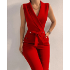 Sleeveless Formal Jumpsuit With V Neck And Lace Up Back - Nalani - UK and AUS Fashion Clothing and Decor