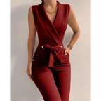 Sleeveless Formal Jumpsuit With V Neck And Lace Up Back - Nalani - UK and AUS Fashion Clothing and Decor