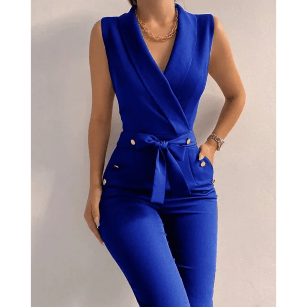 Sleeveless Formal Jumpsuit With V Neck And Lace Up Back - Nalani - UK and AUS Fashion Clothing and Decor