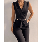 Sleeveless Formal Jumpsuit With V Neck And Lace Up Back - Nalani - UK and AUS Fashion Clothing and Decor