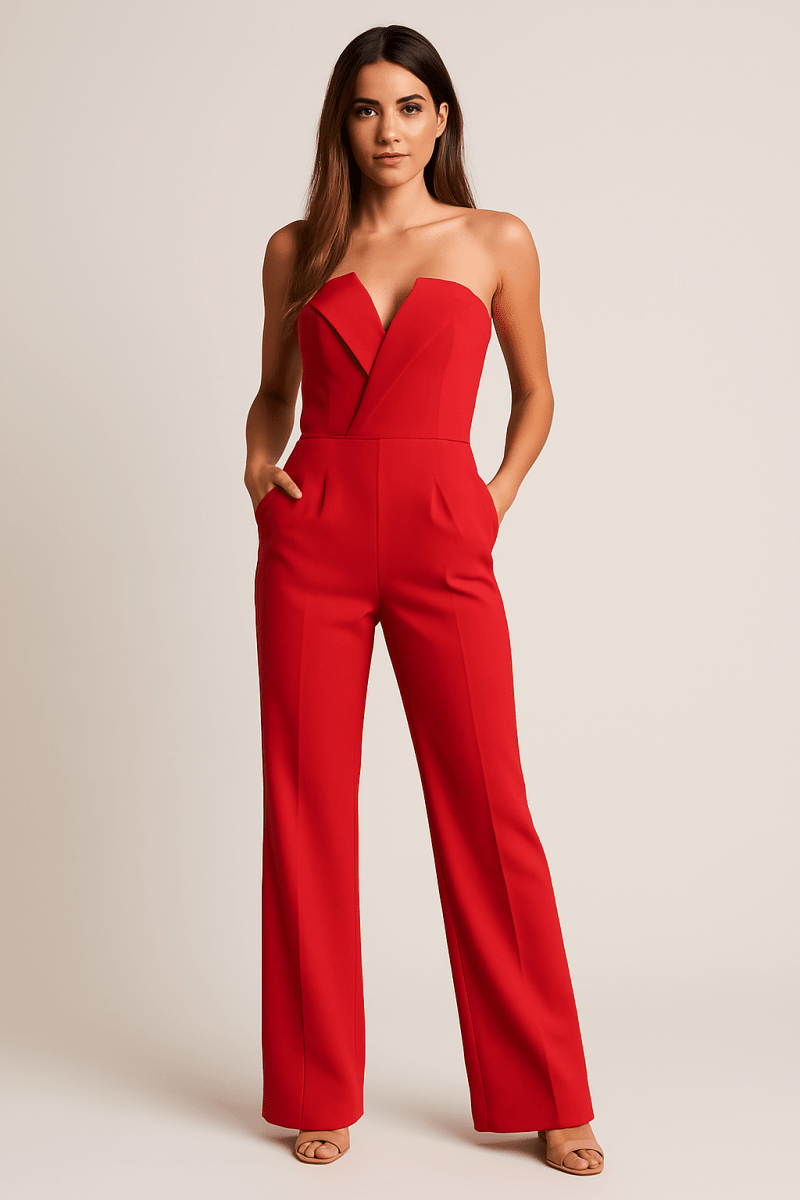 Sleeveless One - Piece Jumpsuit With V - Neck And Wide - Leg Trousers - Nalani - UK and AUS Fashion Clothing and Decor