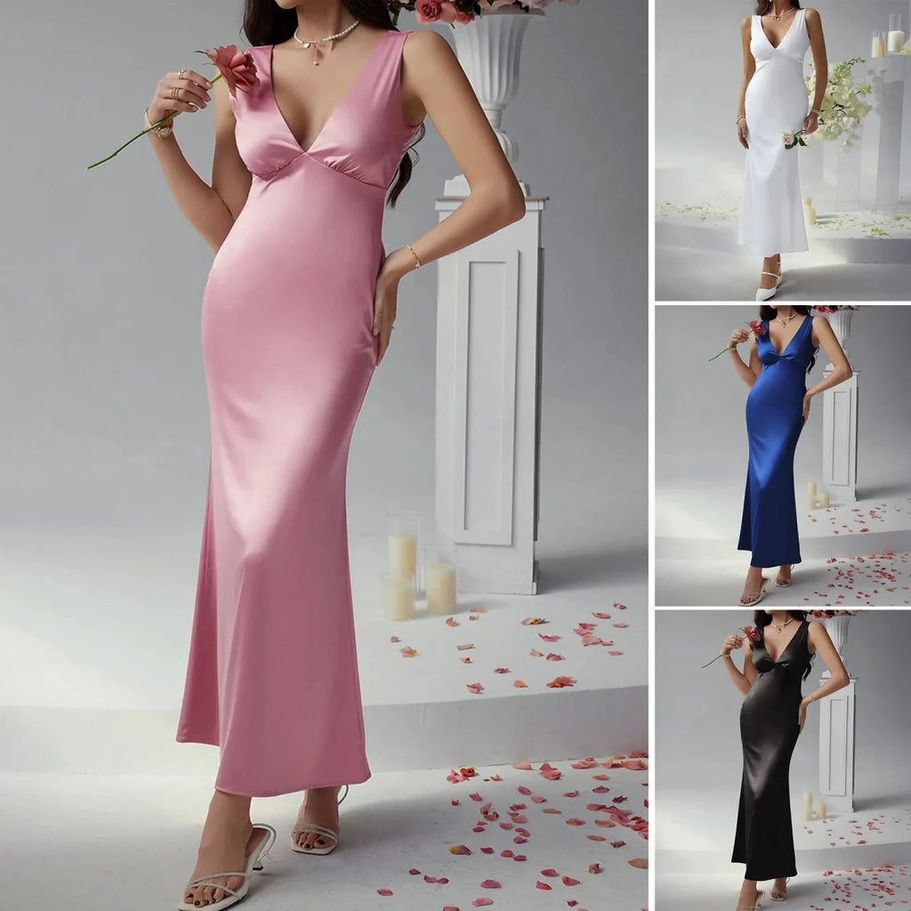 Sleeveless V Neck Empire Waist Midi Dress For Garden Wedding Guest - Nalani - UK and AUS Fashion Clothing and Decor
