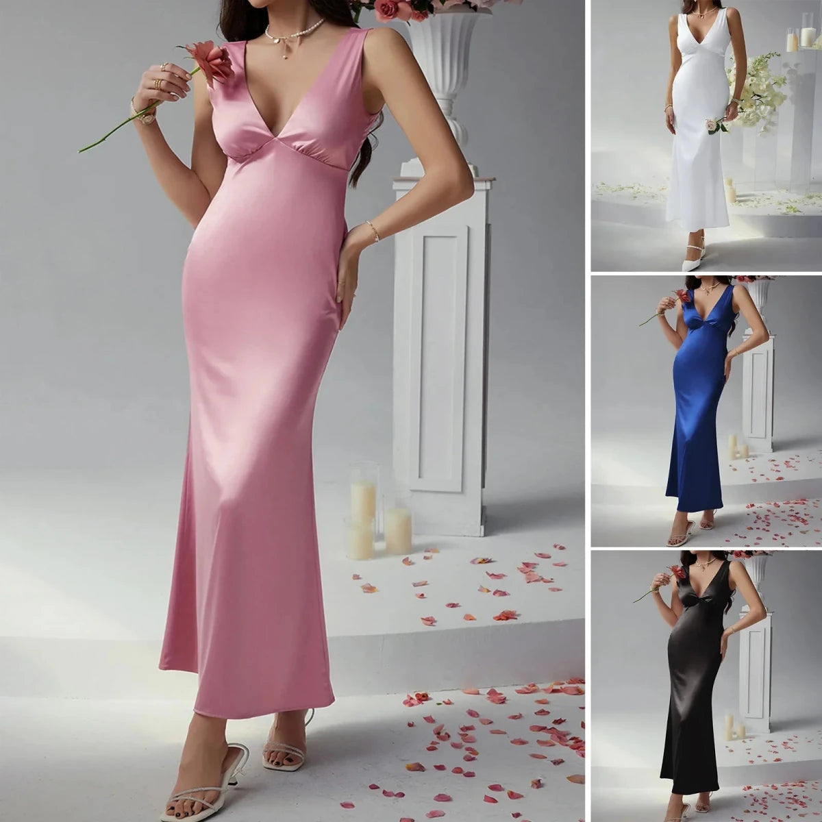 Sleeveless V Neck Empire Waist Midi Dress For Garden Wedding Guest - Nalani - UK and AUS Fashion Clothing and Decor