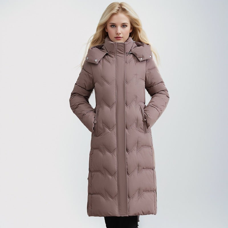 Slim Fit Cotton Puffer Coat With Hood Plus Size Knee Length - Nalani - UK Fashion Clothing and Decor