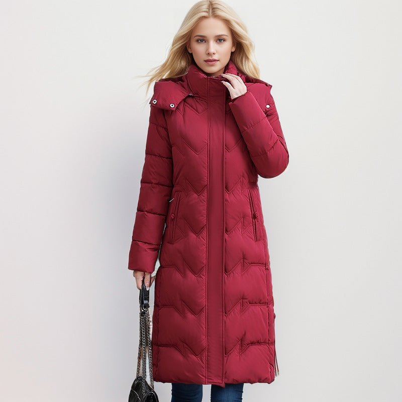 Slim Fit Cotton Puffer Coat With Hood Plus Size Knee Length - Nalani - UK Fashion Clothing and Decor