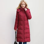 Slim Fit Cotton Puffer Coat With Hood Plus Size Knee Length - Nalani - UK Fashion Clothing and Decor