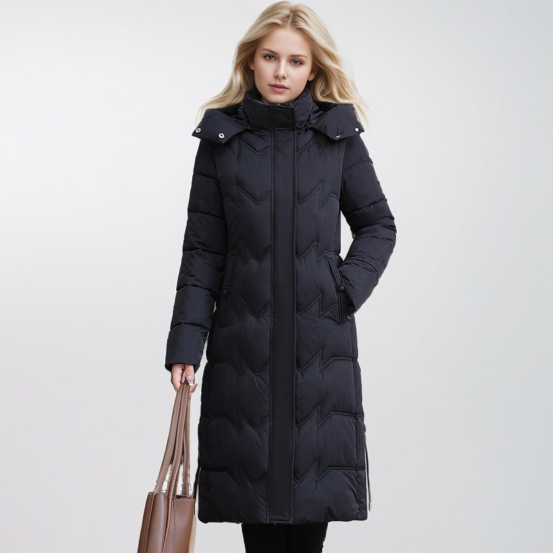 Slim Fit Cotton Puffer Coat With Hood Plus Size Knee Length - Nalani - UK Fashion Clothing and Decor