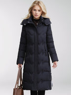Slim Fit Cotton Puffer Coat With Hood Plus Size Knee Length - Nalani - UK Fashion Clothing and Decor