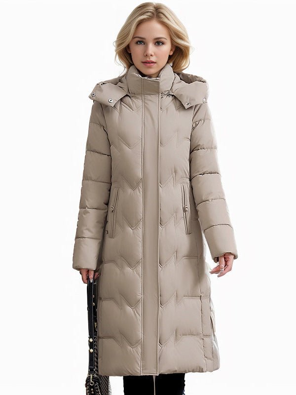 Slim Fit Cotton Puffer Coat With Hood Plus Size Knee Length - Nalani - UK Fashion Clothing and Decor
