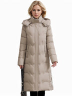 Slim Fit Cotton Puffer Coat With Hood Plus Size Knee Length - Nalani - UK Fashion Clothing and Decor