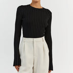 Slim Fit Crewneck Pullover Sweater With Puff Sleeves And Ruffle Cuffs - Nalani - UK Fashion Clothing and Decor