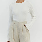 Slim Fit Crewneck Pullover Sweater With Puff Sleeves And Ruffle Cuffs - Nalani - UK Fashion Clothing and Decor