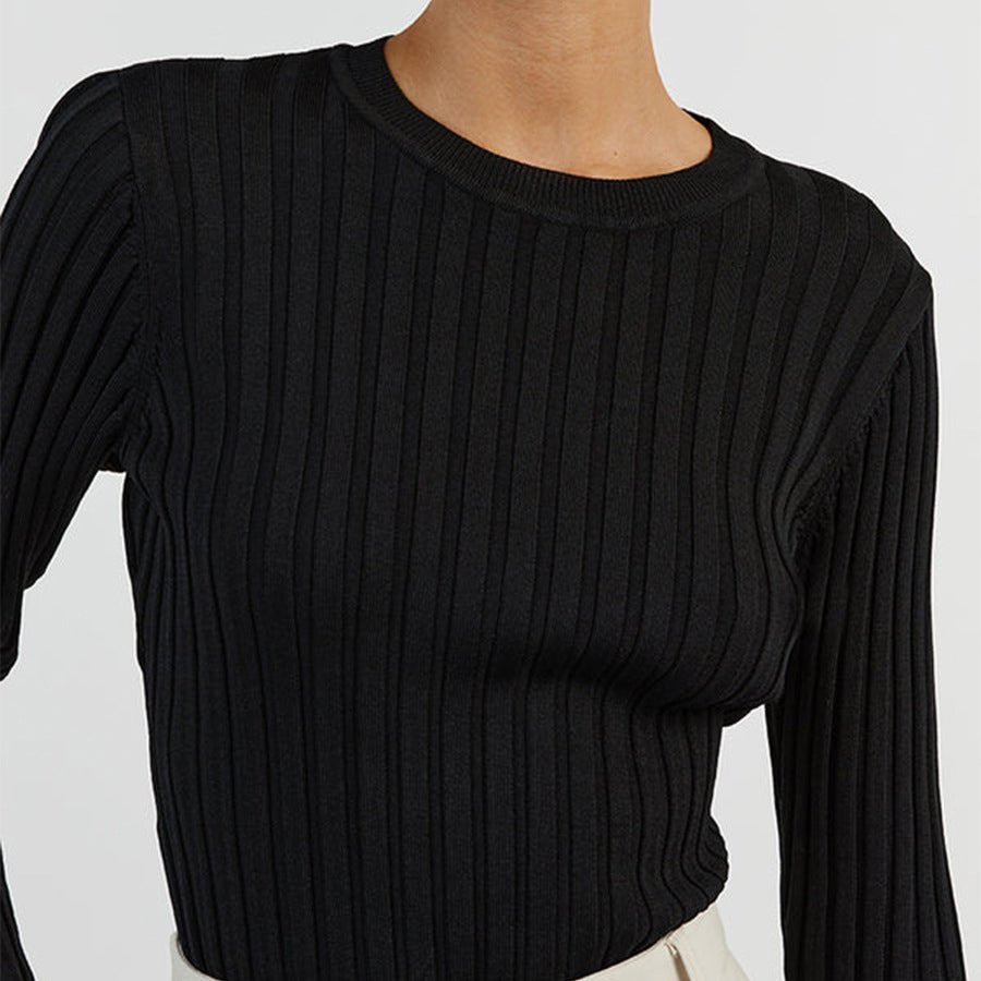 Slim Fit Crewneck Pullover Sweater With Puff Sleeves And Ruffle Cuffs - Nalani - UK Fashion Clothing and Decor