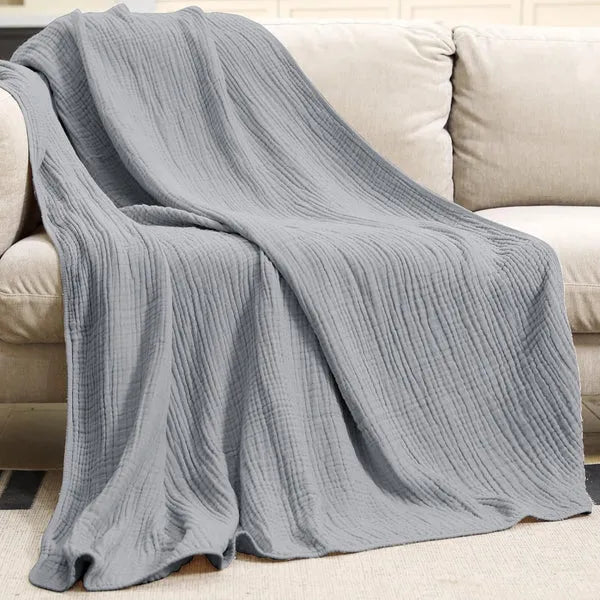 Soft Muslin Throw Blanket – Lightweight Cotton Muslin Blanket, Warm & Breathable, for Couch & Bed, 6 Colors, 3 Sizes - Nalani - Fashion Clothing and Decor