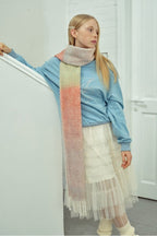 Soft Wool Blend Gradient Fringe Scarf Long Knit Wrap - Nalani - UK Fashion Clothing and Decor