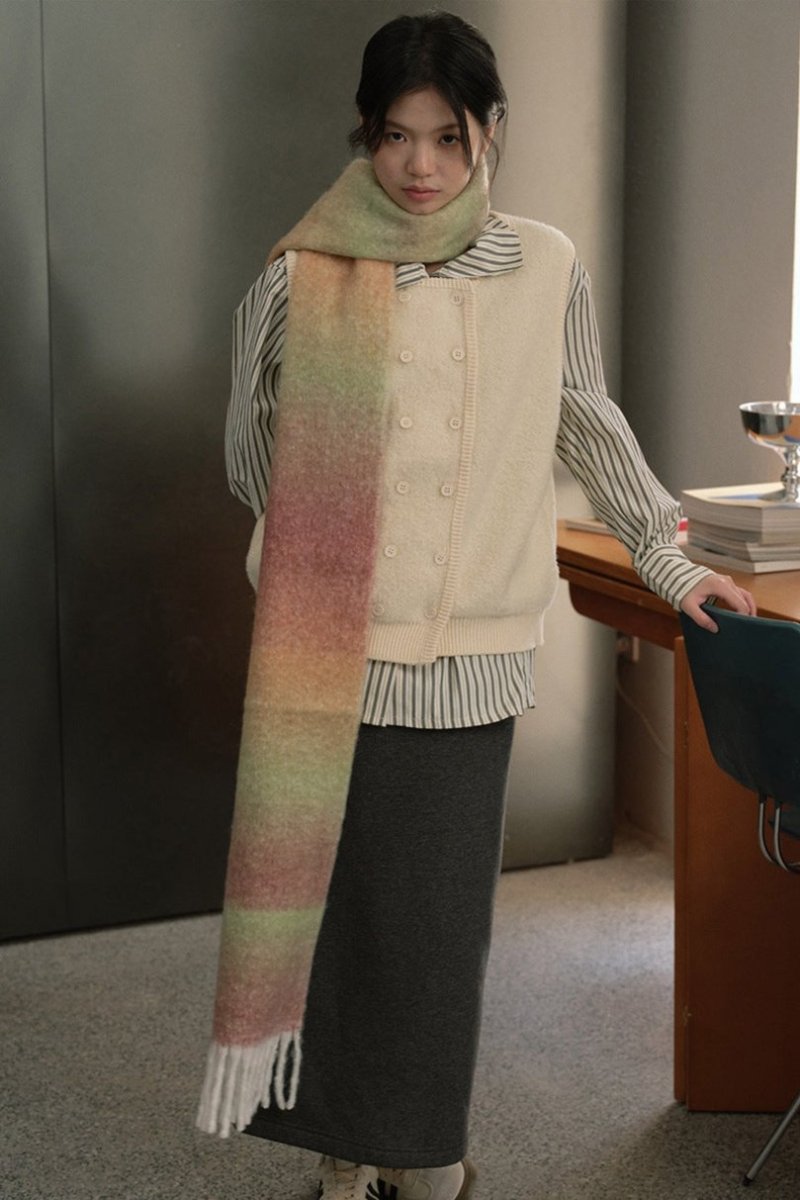 Soft Wool Blend Gradient Fringe Scarf Long Knit Wrap - Nalani - UK Fashion Clothing and Decor
