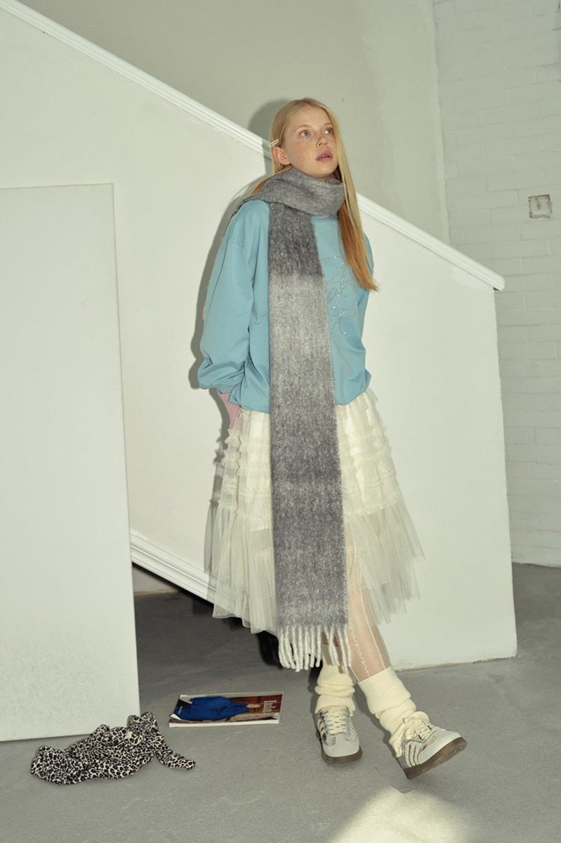 Soft Wool Blend Gradient Fringe Scarf Long Knit Wrap - Nalani - UK Fashion Clothing and Decor