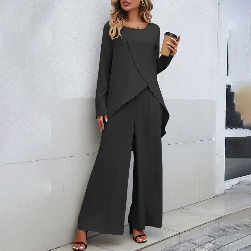 Sorelle | Casual two - piece set for women with a relaxed fit | Wrap blouse and wide - leg trousers - Nalani - Fashion Clothing and Decor