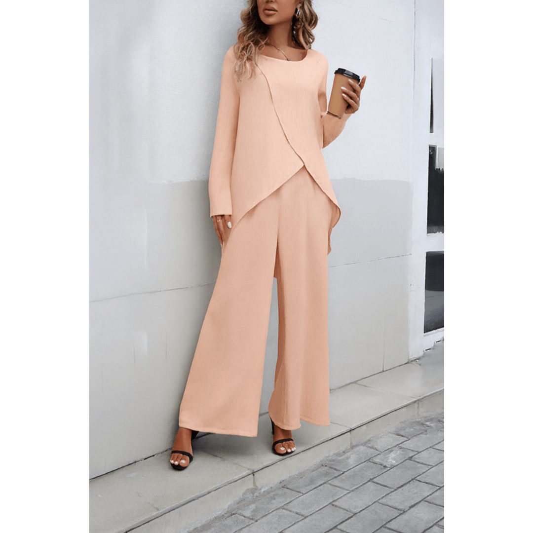 Sorelle | Casual two - piece set for women with a relaxed fit | Wrap blouse and wide - leg trousers - Nalani - Fashion Clothing and Decor