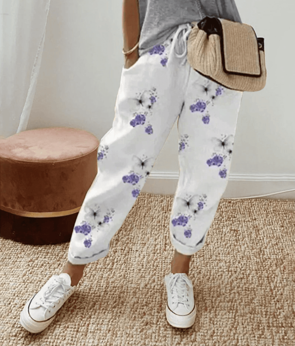 Sorelle | Casual women's trousers with print and drawstring | Straight leg - Nalani - Fashion Clothing and Decor