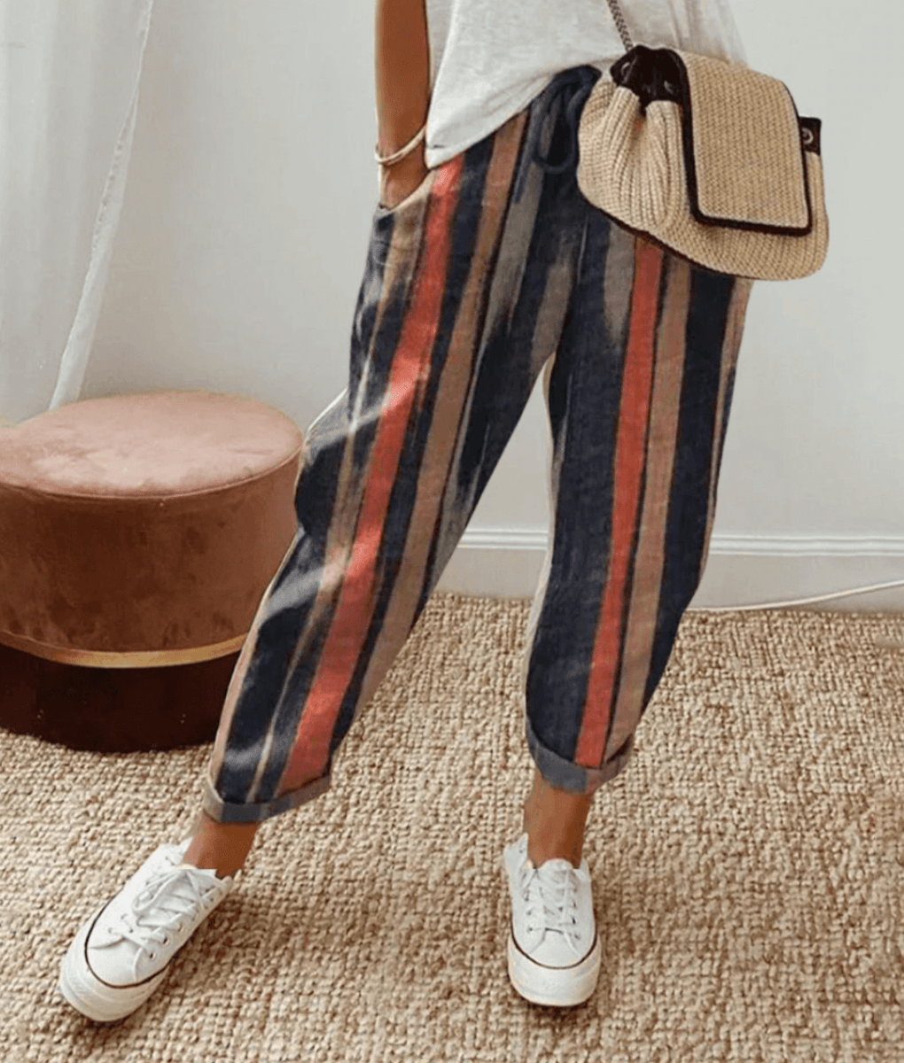 Sorelle | Casual women's trousers with print and drawstring | Straight leg - Nalani - Fashion Clothing and Decor
