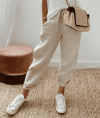 Sorelle | Casual women's trousers with print and drawstring | Straight leg - Nalani - Fashion Clothing and Decor