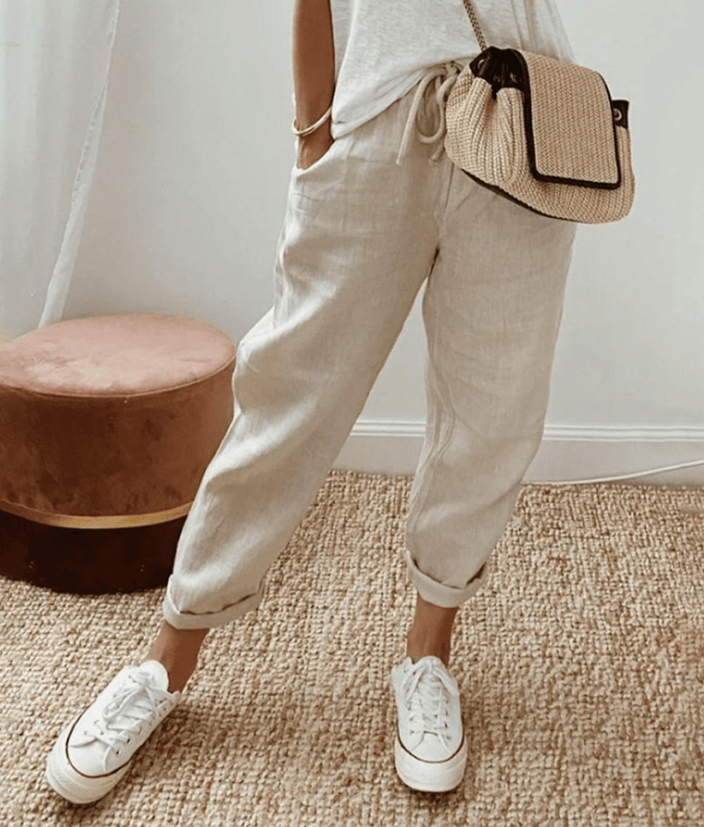 Sorelle | Casual women's trousers with print and drawstring | Straight leg - Nalani - Fashion Clothing and Decor