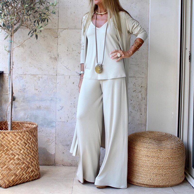 Sorelle | Women's Modern Relaxed Fit Three - Piece Set | Cardigan, Top and Trousers - Nalani - Fashion Clothing and Decor